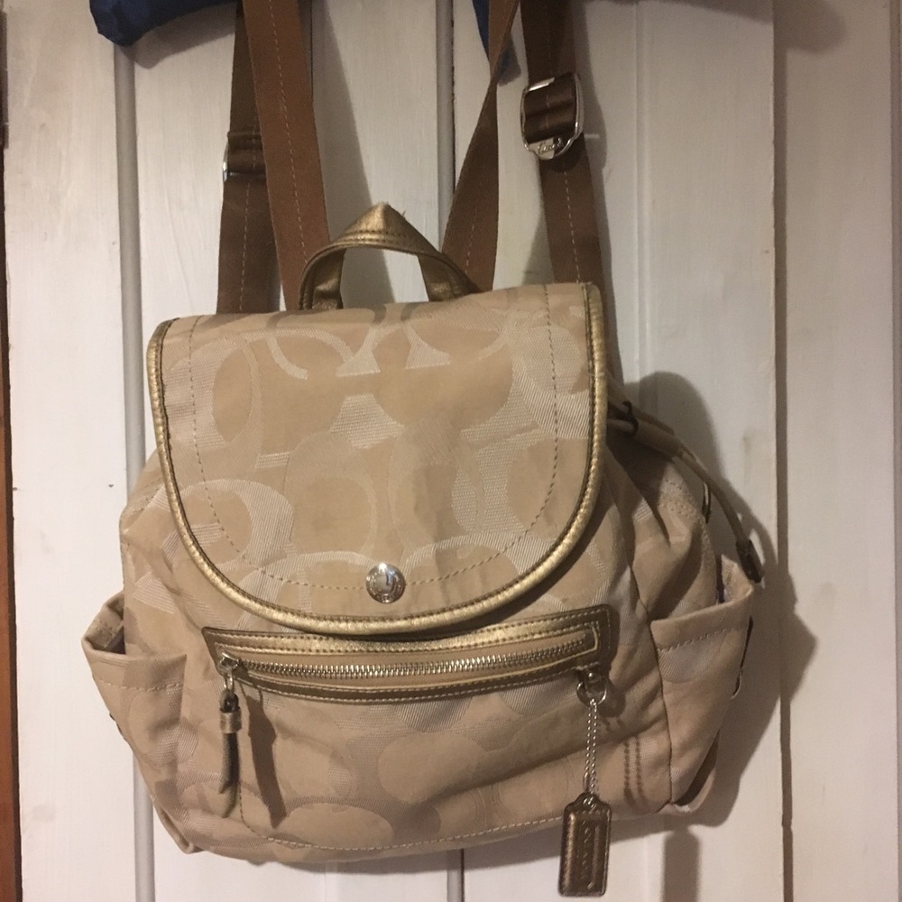 GUC Coach Logo Canvas Backpack Tan Purple Inside